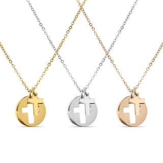 Stainless Steel Cutout 2 Piece Cross Necklace