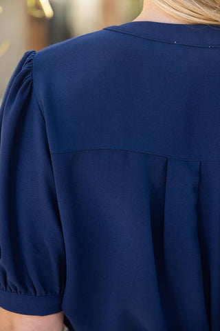Navy Button Front Blouse