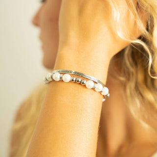 18K Gold PVD 8mm Kiska Glass Pearl Stretch Bracelet