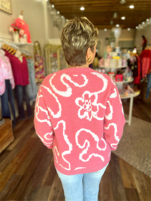 Pink Floral Jacquard Sweater