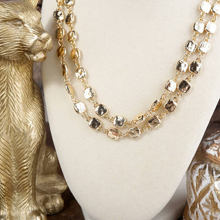 Golden Current – Textured Double Strand Square Link Necklace