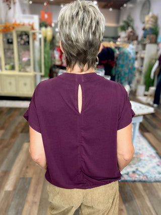 Plum Short Sleeve Drawstring Waist Blouse
