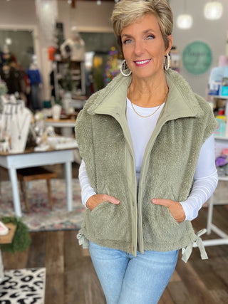 The Northern Comfort Sherpa Vest in Green or Mocha