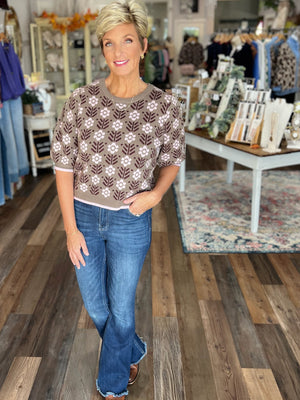 The Meadow Bloom Puff Sleeve Sweater in Olive