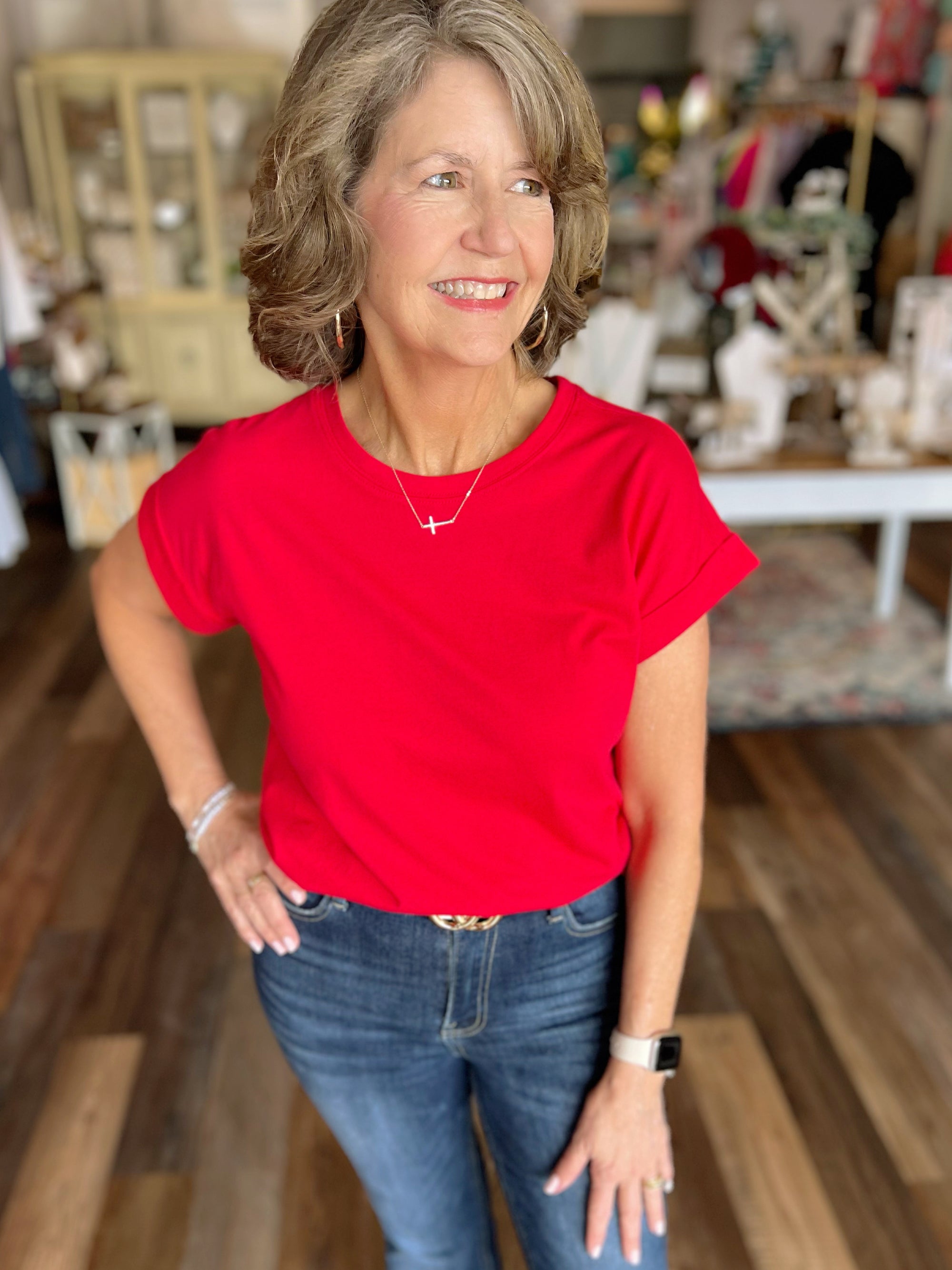 Ruby Red Folded Sleeve Tee