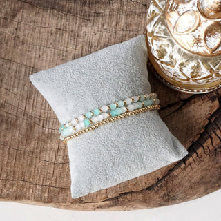 Small Gold tone and Glass beads bracelet stack of 3 bracelets - Pink, Mint or Multi