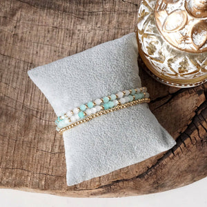 Small Gold tone and Glass beads bracelet stack of 3 bracelets - Pink, Mint or Multi