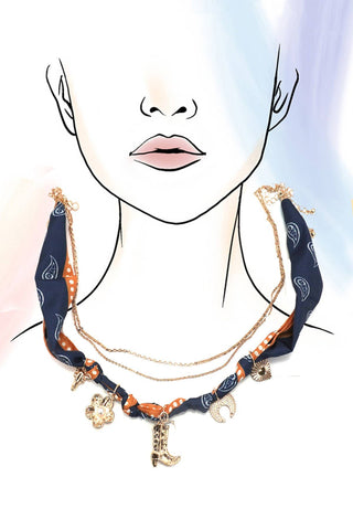 A Little Bit Country Scarf Charm Necklace - Boot - Flower - Heart -