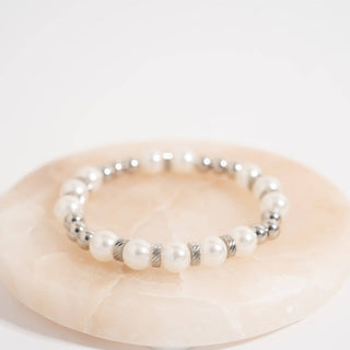 18K Gold PVD 8mm Kiska Glass Pearl Stretch Bracelet