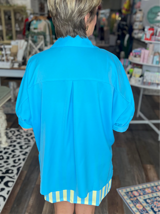 Sutton Button Up Top - Pool Blue