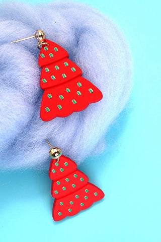 Red Christmas Tree Holiday Earrings
