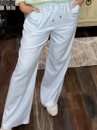 Linen Blend Wide Leg Pants Drawstring Waist