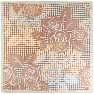 Silk Feel Vintage Rose Houndstooth Pattern Square Scarf