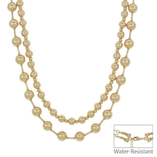 Double-layered pearl necklace with a close-up of the clasp on a white background.