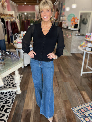 Sheer Romance Black Ribbed Cardigan