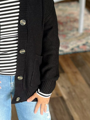 Button-Front Oversized Cardigan – Classic Black