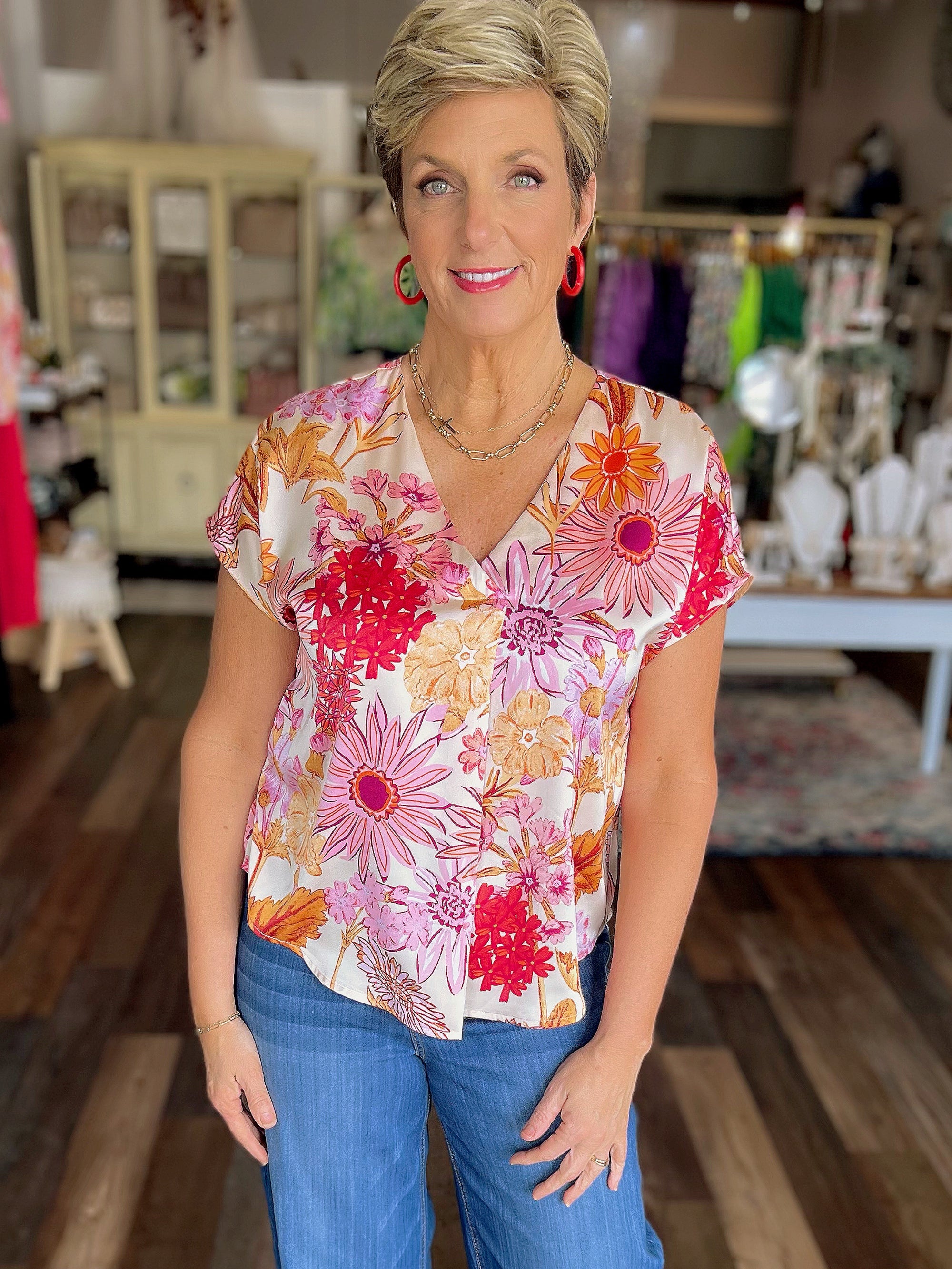 Sunset Bloom Short Sleeve Top