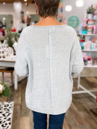 Easy Living V-Slit Reverse Stitch Top — Light Olive