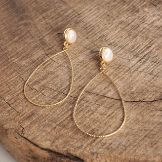 Teardrop with a Pearl Dangle Earrings in Gold