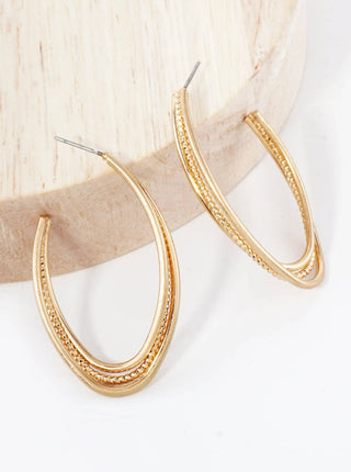 Ball Textured Brass Open Hoop Earrings