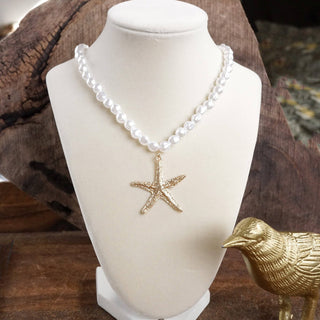 Sea Life Pearl Necklace with Starfish Statement Pendant