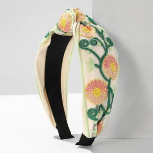 Floral Embroidery Hair Band Headband in Pink or Red