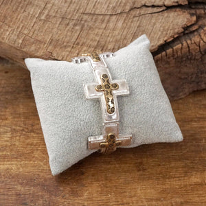 Cross bracelet in Worn Silver or Gold tone boho style