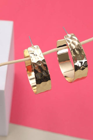 Hammered Wide Hoop Earrings 1.5 inch