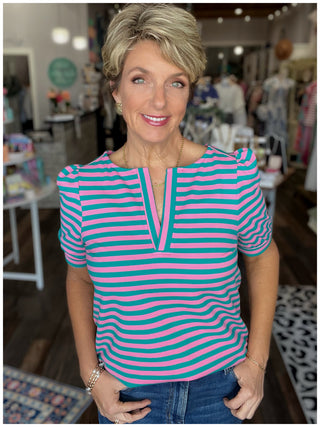 Striped Terry Top in Pink and Green