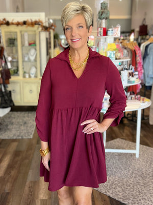 Catch Yourself Dress in Burgundy