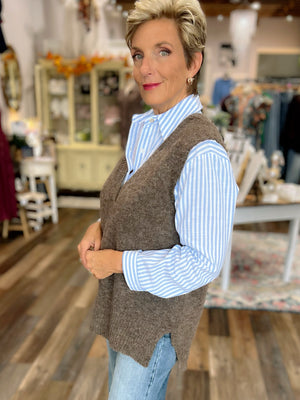 Oversized Soft Knit Sweater Vest with Side Slit