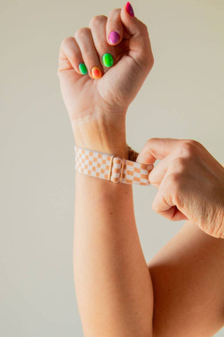 Tan Checkerboard Adjustable Elastic