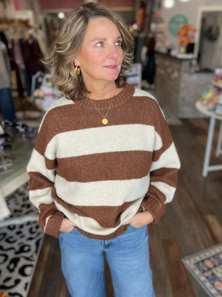 Brown Striped Knit Sweater