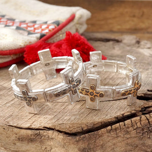 Cross bracelet in Worn Silver or Gold tone boho style