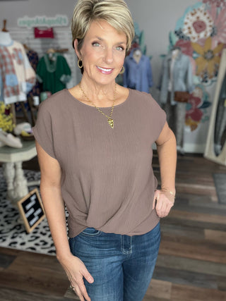 The Effortless Front Knot Blouse – Mocha