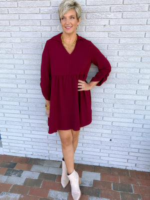 Catch Yourself Dress in Burgundy