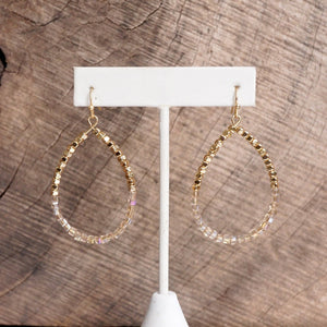 Glass & Gold Beaded Teardrop Earrings - Gold, Purple, Blue, Neutral
