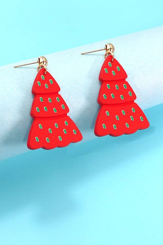 Red Christmas Tree Holiday Earrings