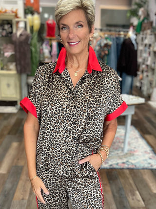 Leopard Contrast Button Down Shirt