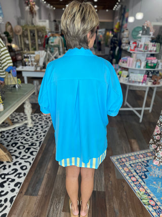 Sutton Button Up Top - Pool Blue