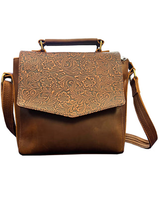 Vintage Leather Crossbody Handbag with Flower Printing