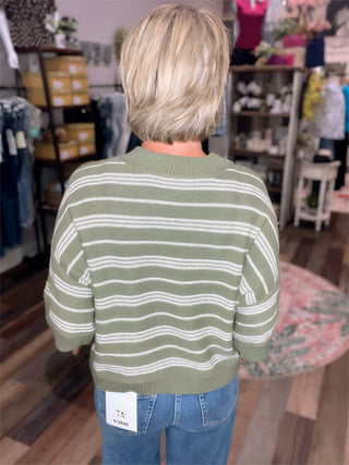 Striped Half Sleeve Knit Sweater in Olive or Pumpkin