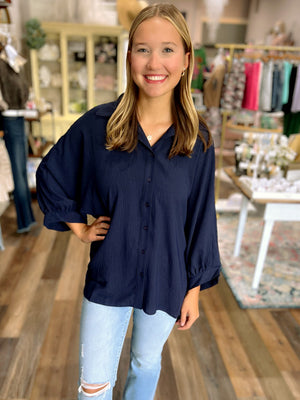 Sloan Button-Up Top in Chocolate or Navy