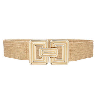 Stretchy Straw Belt with Gold Buckle