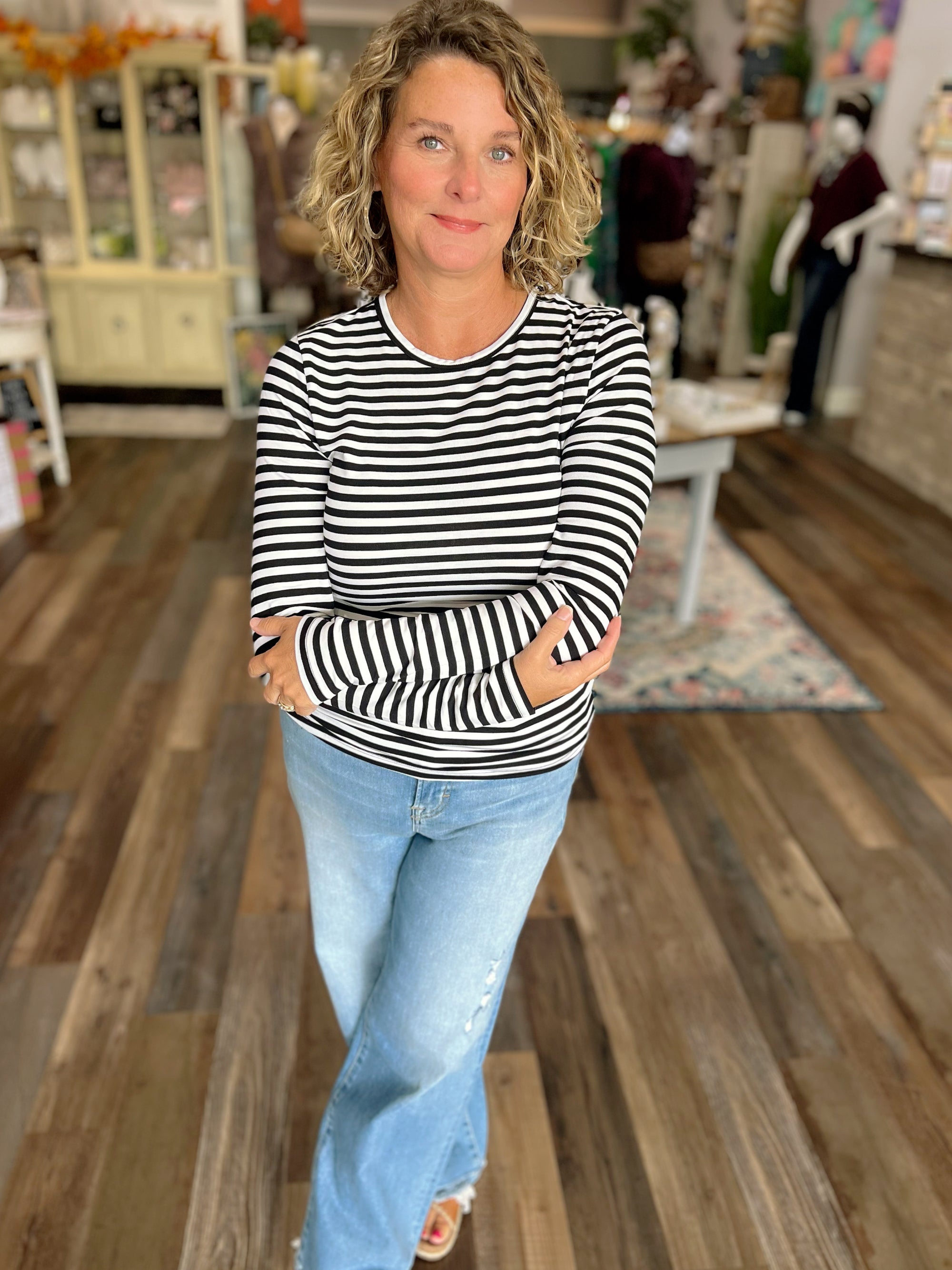 Striped Long Sleeve Crew Neck Top