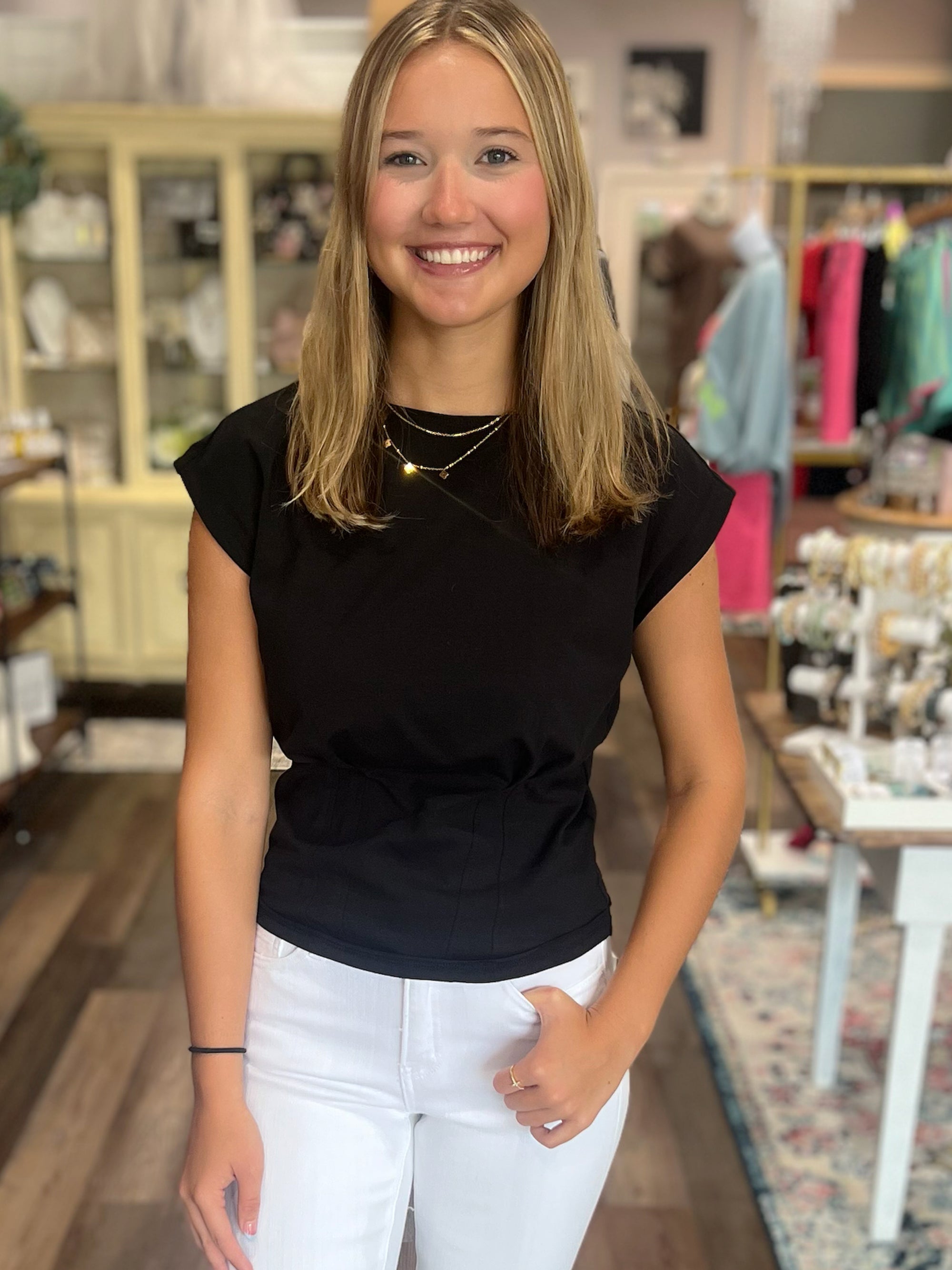 See You at Five Short Sleeve Top in Black