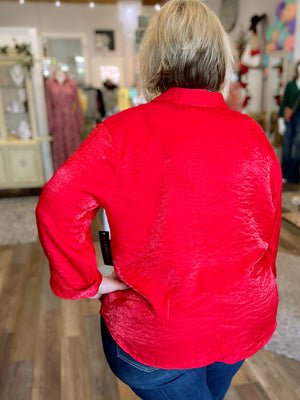 Let's Celebrate Shimmery Red Blouse in Curvy