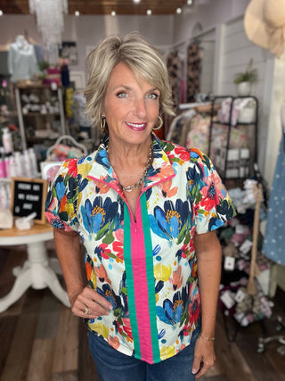 Painted Garden Quarter Zip Top