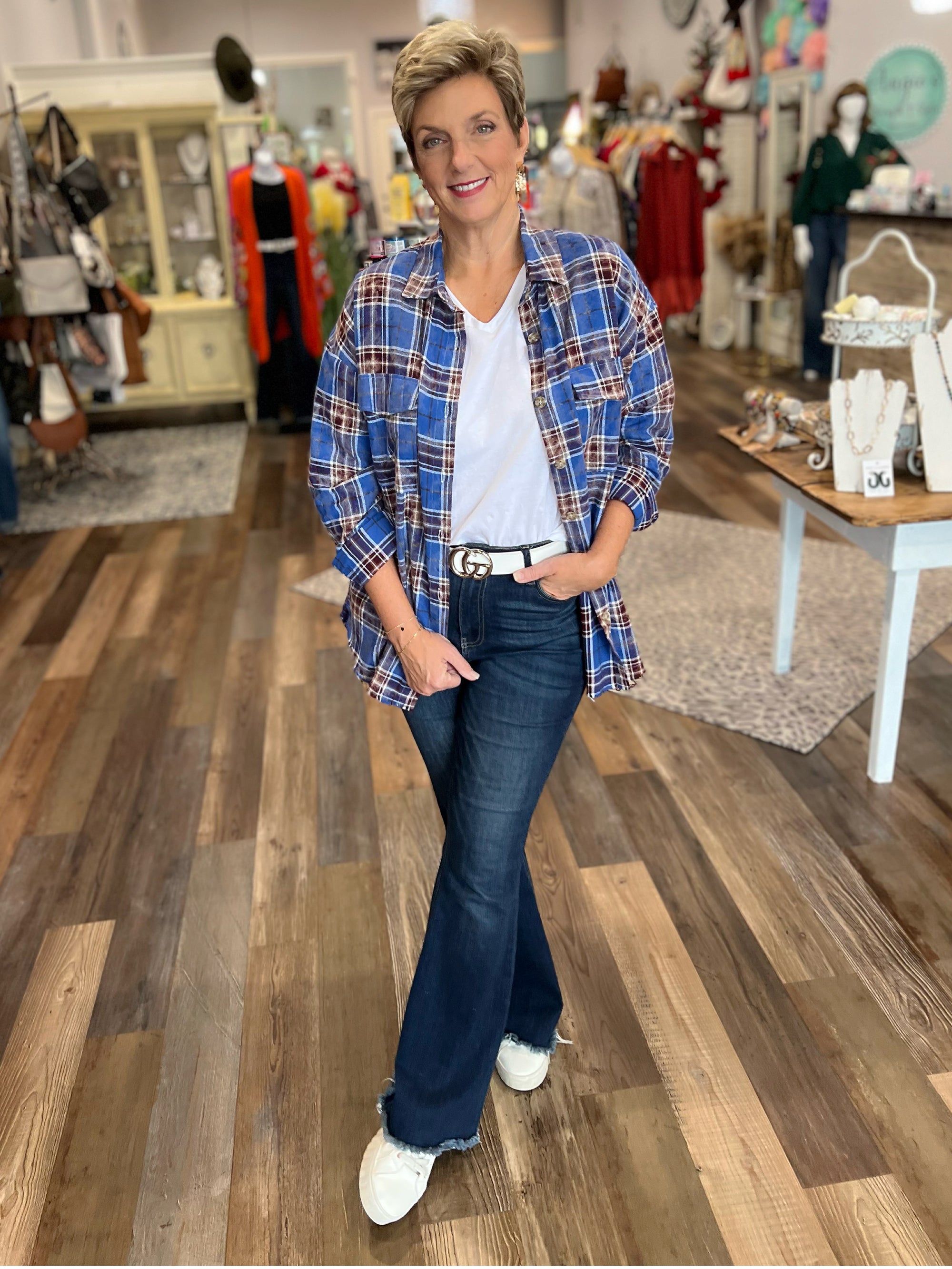 Ryann Bleached Plaid Button Up Top