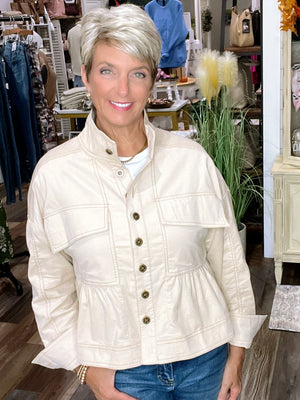 Everyday Charm Corduroy Babydoll Jacket – Button-Up with Mock Neck
